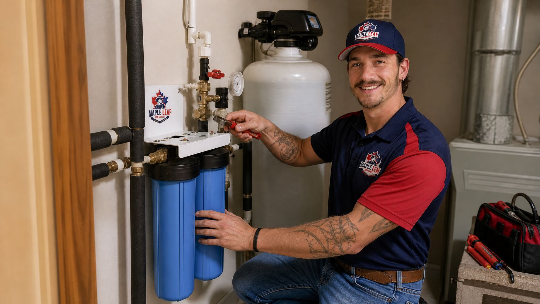 Whole-home filtration equipment connected to residential plumbing